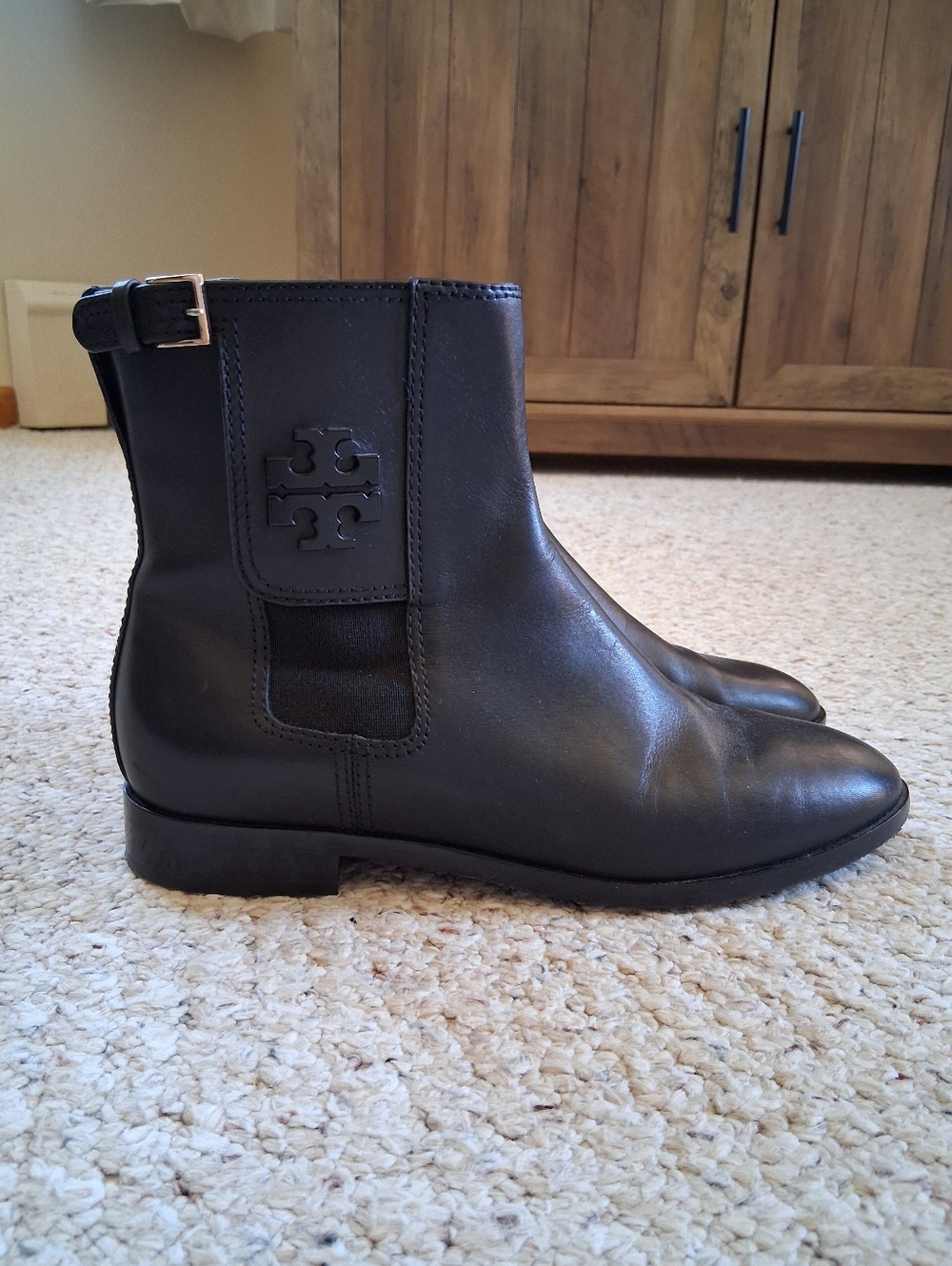 Tory Burch Wyatt Leather Ankle Boots Black Size 7.5 - Picture 4 of 9